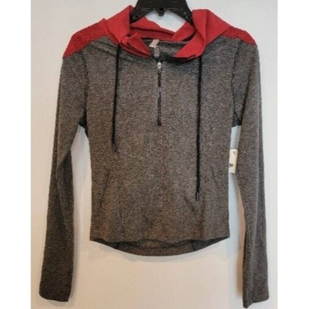 Free People FP Movement Hoodie Women's XS Gray Red Long Sleeve Jacket Solid